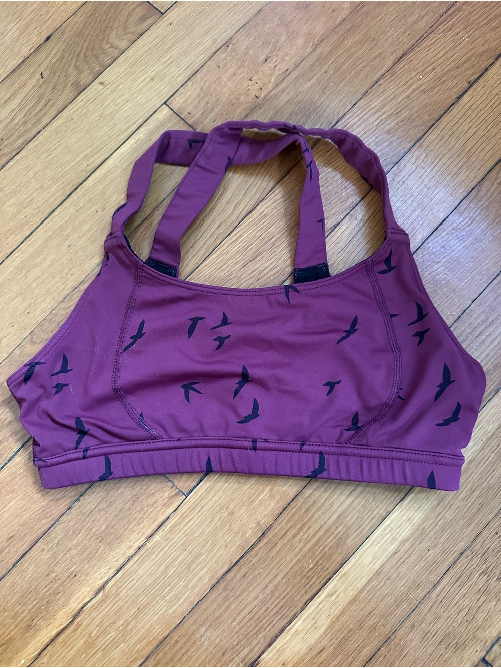 oiselle Maroon Bird-Print Sports Bra